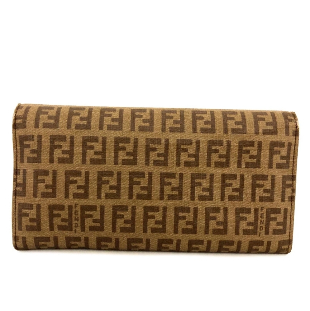 FENDI FF Brown & Gold Zucchino Long  Wallet (VERY GOOD)✨️🖤✨️ - Picture 7 of 8